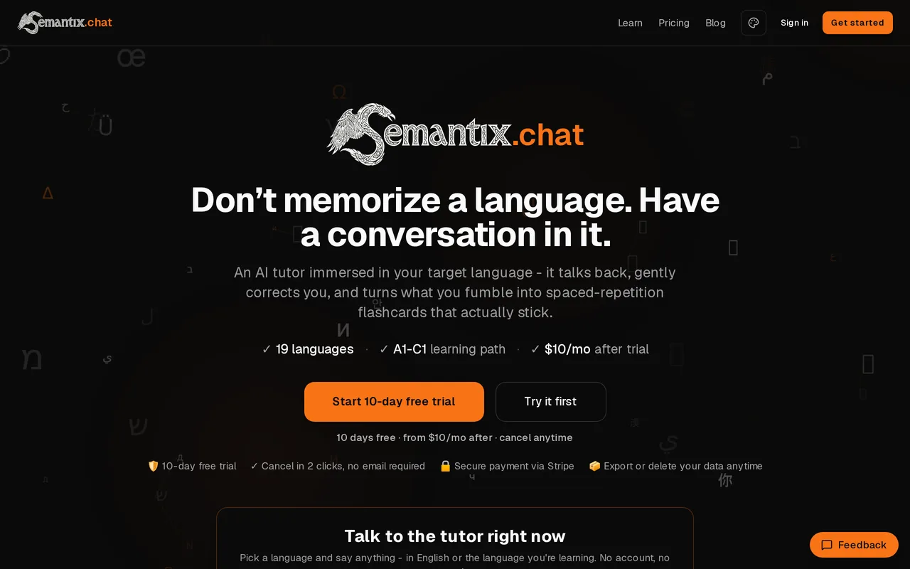 Semantix.chat AI language tutor